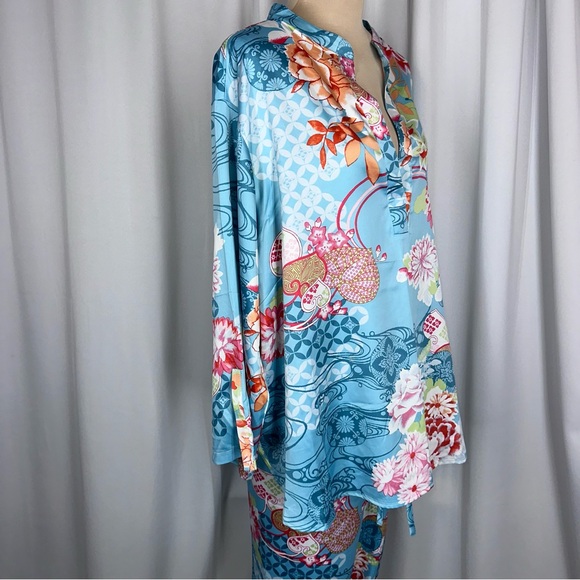 N by Natori Sakura Satin Pajama Set Sz 2X Mandarin Collar Excellent Condition - Picture 3 of 16